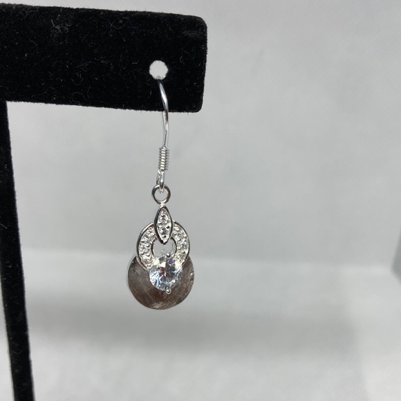 Earring & Necklace Set w/ Sterling Silver, 1 Round Cut Swarovski Crystal J84 - Picture 4 of 14